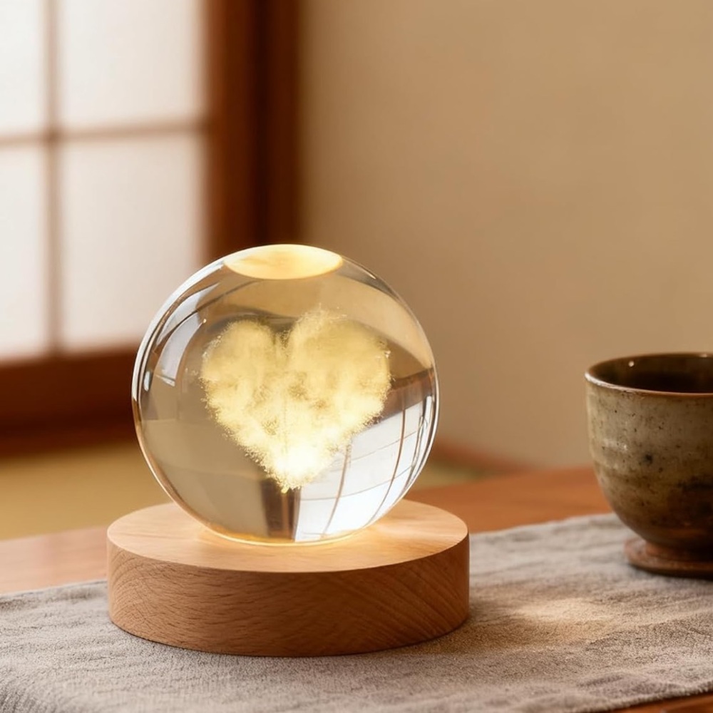 🆕New 3D Love Could Crystal Ball with Wooden Base - Picture 6 of 12